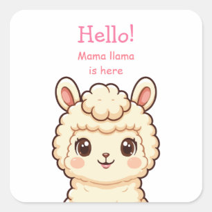 Pegatina Cuadrada Diseño de ilustración de llama linda