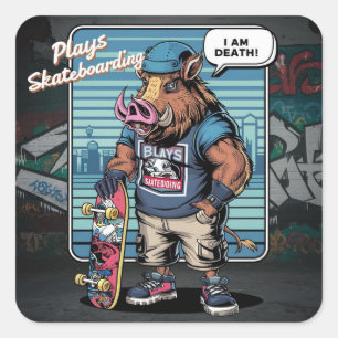 Pegatina Cuadrada diseño de ilustracion de patinaje artístico salvaj