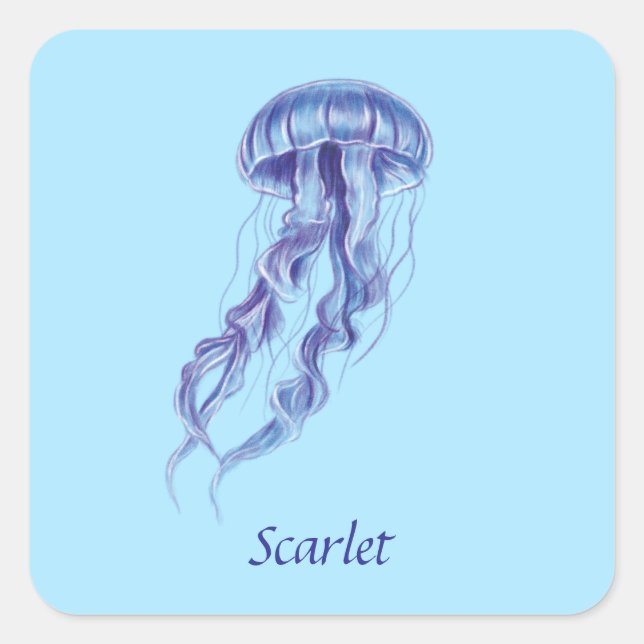 Pegatina Cuadrada Diseño de ilustracion Purple Jellyfish personaliza (Anverso)
