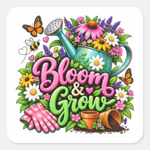 Pegatina Cuadrada Diseño de Jardinería Bloom & Grow