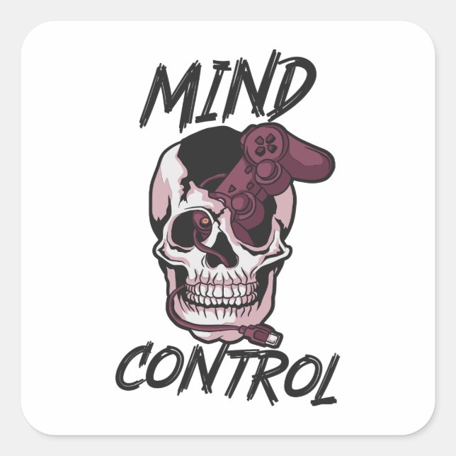 Pegatina Cuadrada Diseño de juegos de control mental (Anverso)