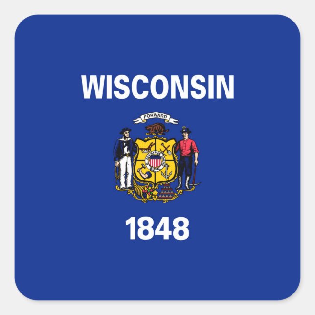 Pegatina Cuadrada Diseño de la bandera del estado de Wisconsin (Anverso)
