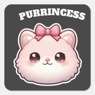 Pegatina Cuadrada Diseño de lazo rosa lindo de gatito Princesa Cute