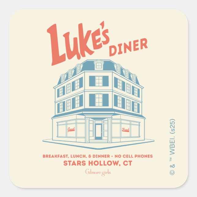 Pegatina Cuadrada Diseño de Luke's Diner Stars Hollow (Anverso)