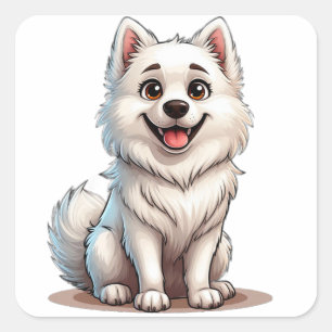 Pegatina Cuadrada Diseño de mamá de perro esquimal americano adorabl