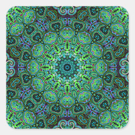 Pegatina Cuadrada diseño de mandala verde esmeralda