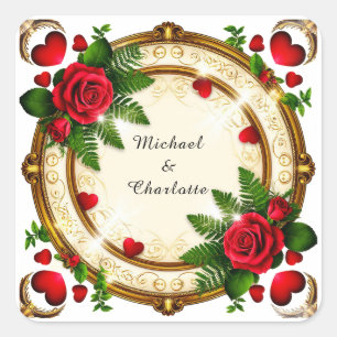 Pegatina Cuadrada Diseño de Marco Floral Vibrante