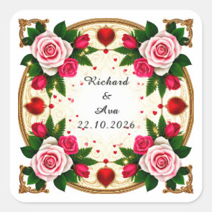 Pegatina Cuadrada Diseño de Marco Floral Vibrante