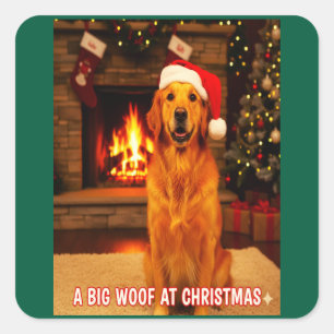 PEGATINA CUADRADA DISEÑO DE MASCOTA PERRO PARA NAVIDAD