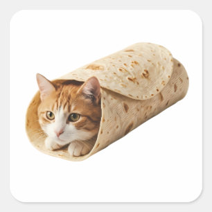 Pegatina Cuadrada Diseño de meme de gato burrito divertido envuelto