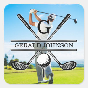Pegatina Cuadrada Diseño de Monograma de Golf con Imagen Personaliza
