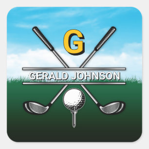 Pegatina Cuadrada Diseño de monograma de golf elegante personalizado