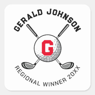 Pegatina Cuadrada Diseño de monograma de golf elegante personalizado
