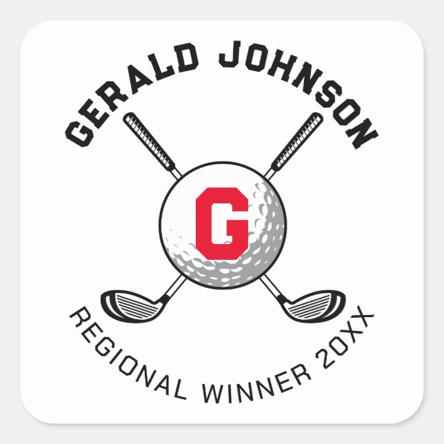 Pegatina Cuadrada Diseño de monograma de golf elegante personalizado (Anverso)