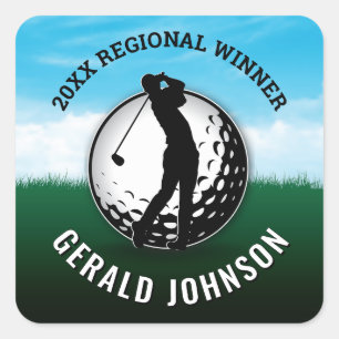 Pegatina Cuadrada Diseño de monograma de golf masculino elegante