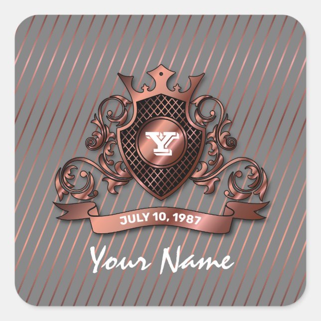 Pegatina Cuadrada Diseño de Monograma Elegante Minimalista Personali (Anverso)