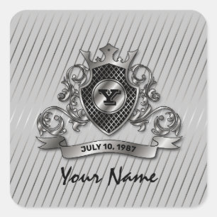 Pegatina Cuadrada Diseño de monograma elegante personalizado en plat