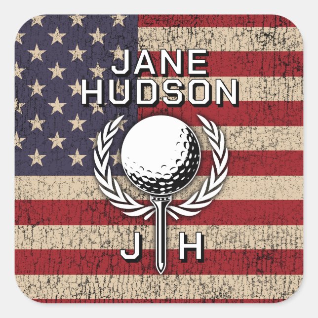 Pegatina Cuadrada Diseño de monograma personalizado de la bandera am (Anverso)