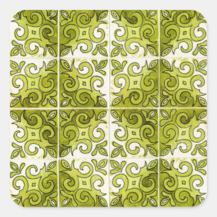 Pegatina Cuadrada Diseño de mosaico verde 2 - Swirls