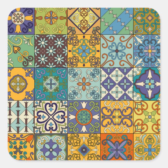 Pegatina Cuadrada Diseño de mosaicos de talavera portuguesa (Anverso)