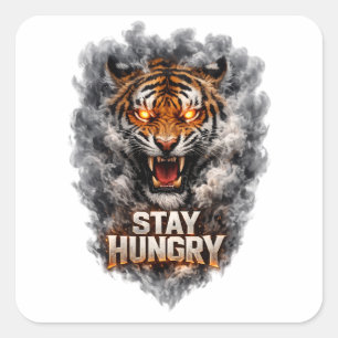 Pegatina Cuadrada Diseño de motivación de tigre Hambre de Éxito