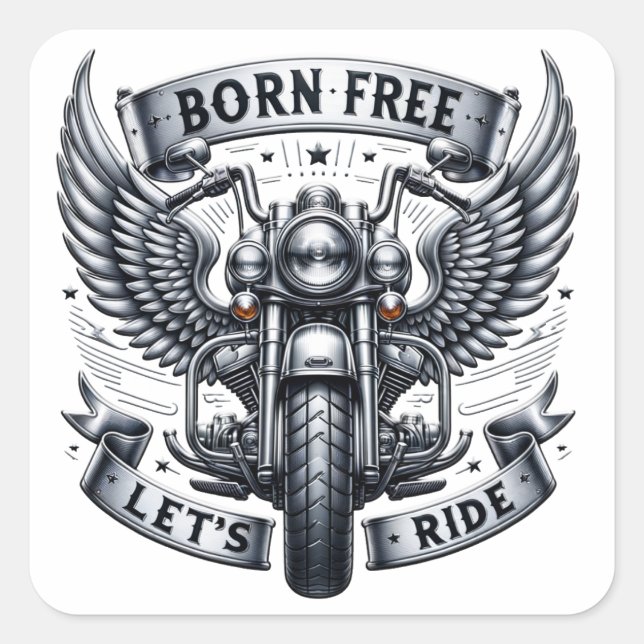 Pegatina Cuadrada Diseño de motocicletas con alas y lemas (Anverso)