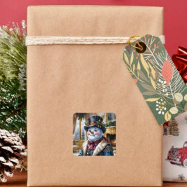 Pegatina Cuadrada Diseño de Navidad de muñeco de nieve victoriano