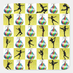 PEGATINA CUADRADA DISEÑO DE NAVIDADES DE PATINAJE DE HOLLY JOLLY FIG