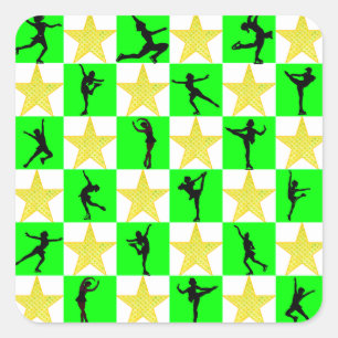 PEGATINA CUADRADA DISEÑO DE NAVIDADES DE PATINAJE DE HOLLY JOLLY FIG