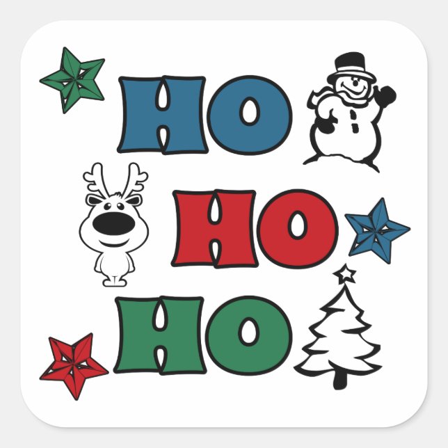 Pegatina Cuadrada Diseño de Navidades Ho-Ho-Ho (Anverso)