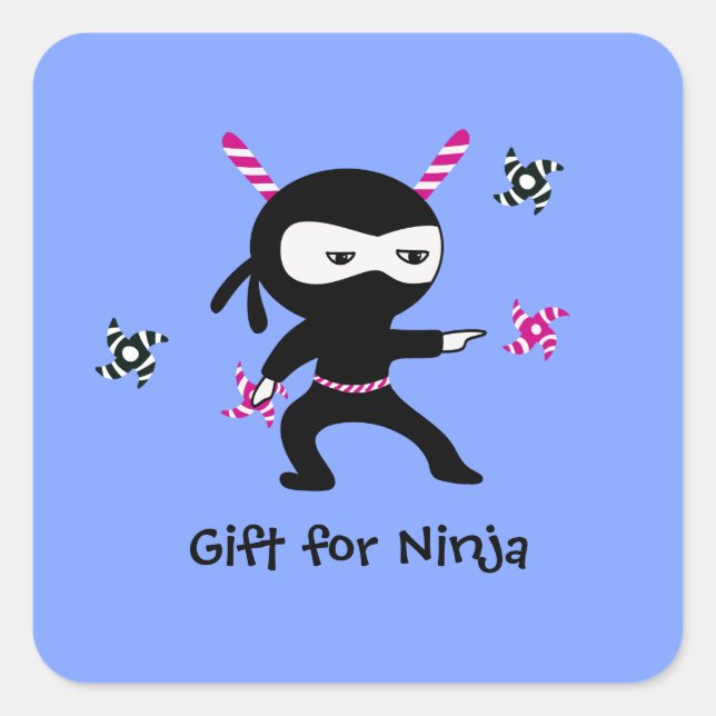 Pegatina Cuadrada Diseño de Ninja para Navidades divertidos con espa (Anverso)