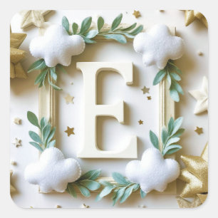 Pegatina Cuadrada 🌸 Diseño de nombre de baby shower con la letra E