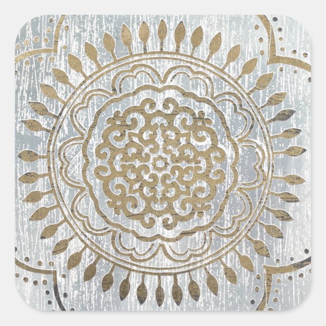 Pegatina Cuadrada Diseño de oro de Mandala (Anverso)