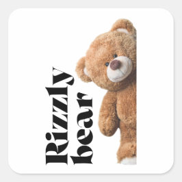 Pegatina Cuadrada Diseño de oso de peluche adorable Rizzly cita dive
