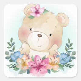 Pegatina Cuadrada Diseño de oso pequeño