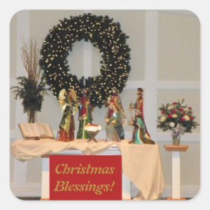 Pegatina Cuadrada Diseño de pantalla de natividad de colores vivos y