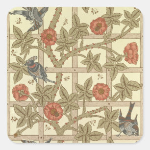 Pegatina Cuadrada Diseño de papel pintado azul y naranja, 1864