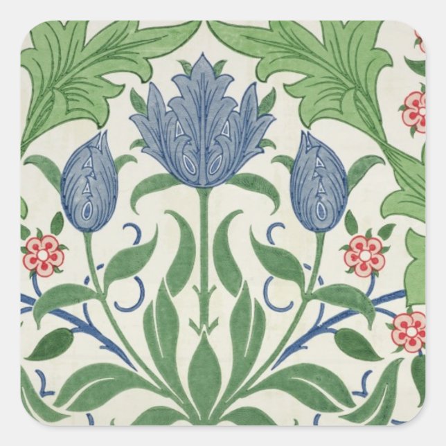 Pegatina Cuadrada Diseño de papel tapiz floral (Anverso)