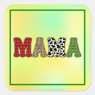 Pegatina Cuadrada Diseño de patrón de cuadros de Mama Christmas