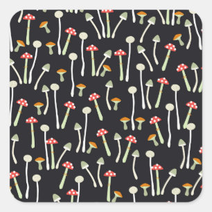 Pegatina Cuadrada Diseño de patrones vintage de hongos de otoño.