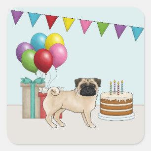Pegatina Cuadrada Diseño de perro de dibujos animados lindo Pug cerv