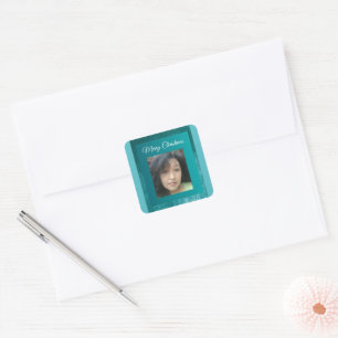 Pegatina Cuadrada Diseño de Personalizable Verde azulado MVB Faux Ve