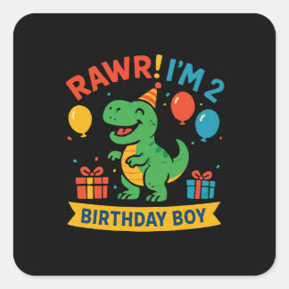 Pegatina Cuadrada Diseño de placa de papel Dino Birthday Boy