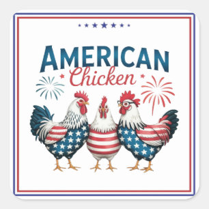Pegatina Cuadrada Diseño de pollo patriótico americano del 4 de juli