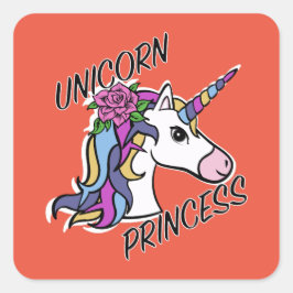 Pegatina Cuadrada Diseño de princesas de unicornio - Pegatinas cuadr