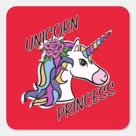 Pegatina Cuadrada Diseño de princesas de unicornio - Pegatinas cuadr