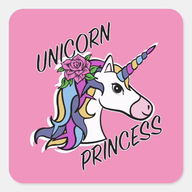 Pegatina Cuadrada Diseño de princesas de unicornio - Pegatinas cuadr (Anverso)
