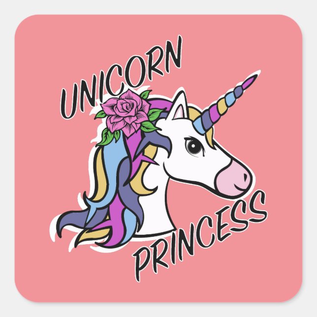 Pegatina Cuadrada Diseño de princesas de unicornio - Pegatinas cuadr (Anverso)