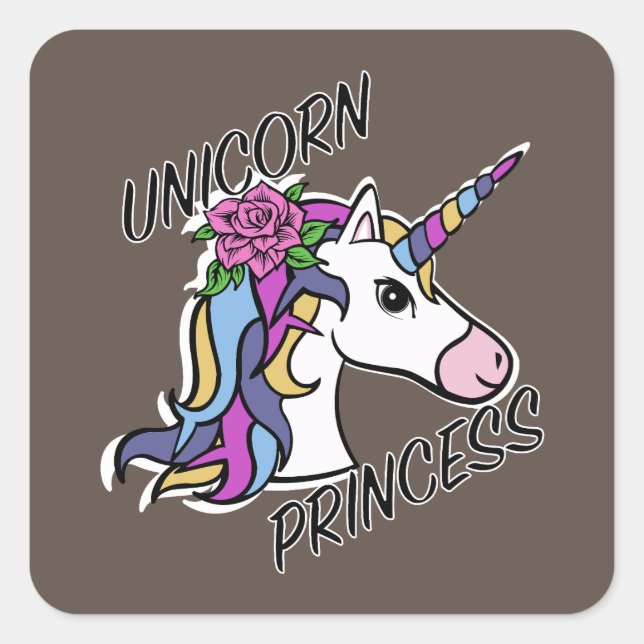 Pegatina Cuadrada Diseño de princesas de unicornio - Pegatinas cuadr (Anverso)