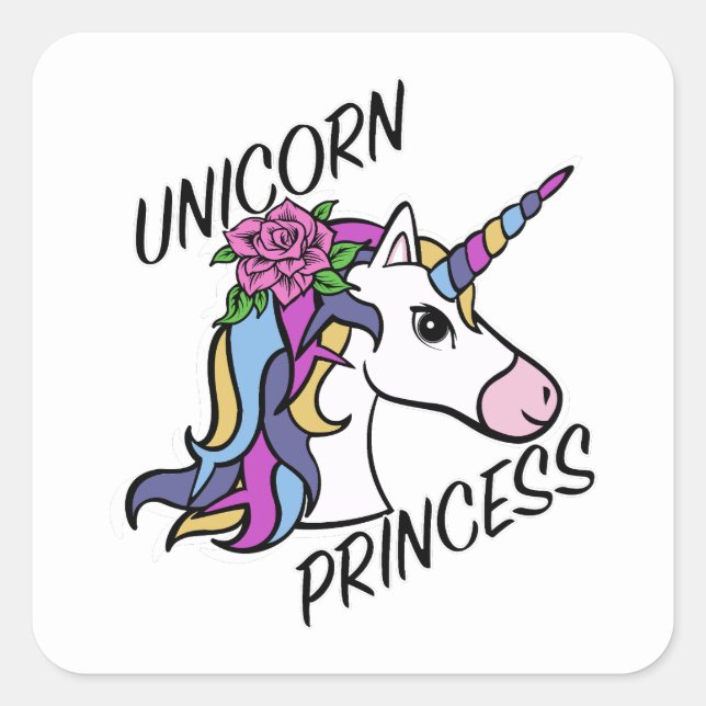 Pegatina Cuadrada Diseño de princesas de unicornio - Pegatinas cuadr (Anverso)